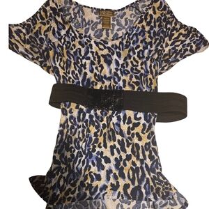 Miss Tina Leopard Print Blouse with Black Belt